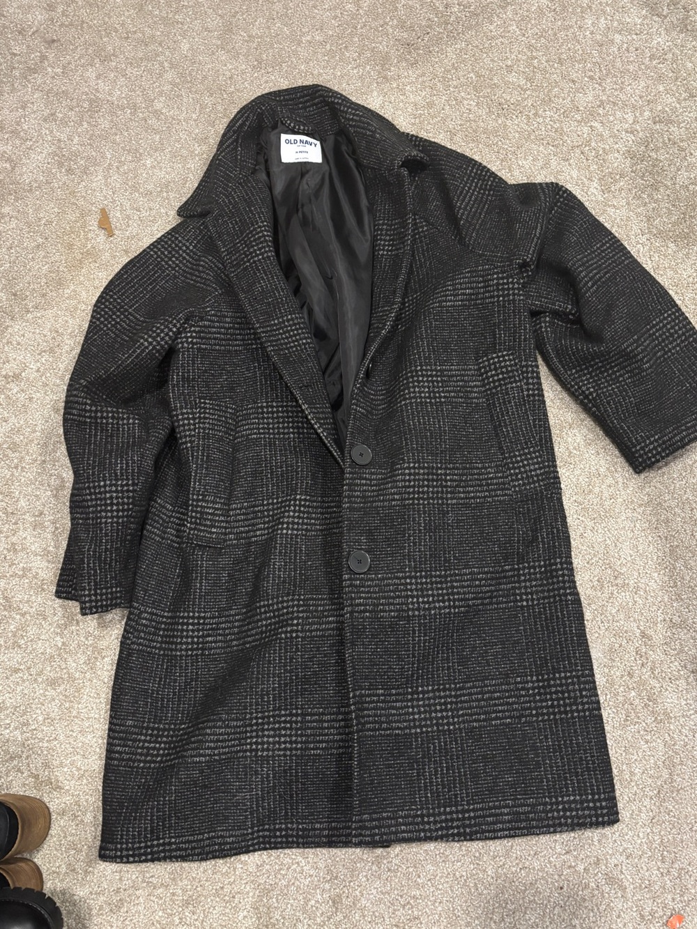 Old Navy Black Charcoal Plaid Pea Coat medium petite